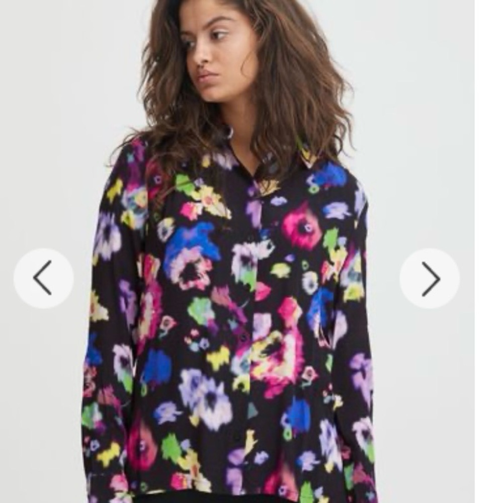 ICHI IHPATRIA Floral Black Multicolored Button Down Blouse size 38…